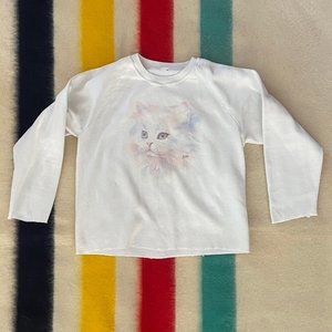Vintage women's white sweatshirt with retro cat print